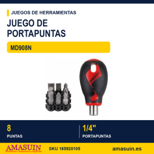 JUEGO DE DESTORNILLADOR PORTAPUNTAS MD908N - STUBBY 1/4" JGO MINI DESTORNILLADOR PUNTAS MAG MD908N 8 PUNTAS