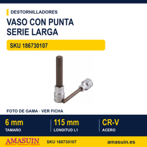 Llave de Vaso Hexagonal ½” Torx Punta Extra Larga M122506A-C - 6mm