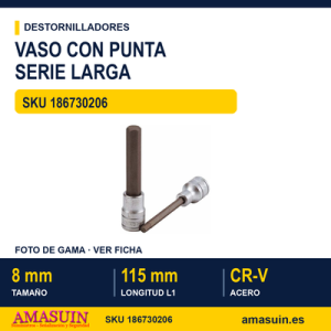 Llave de Vaso Hexagonal ½” Torx Punta Extra Larga M122508A-C - 8mm