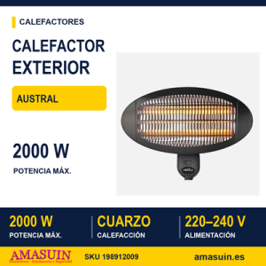 Calefactor Exterior Cuarzo Austral 2000w Neg Pared 3el Em.3pot.ip34 Orientable36x50,5x22 Cm