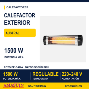 Calefactor Exterior Cuarzo Austral 1500w Negro/cromo Pie/pared Termost.reg.20x61x8,5cm