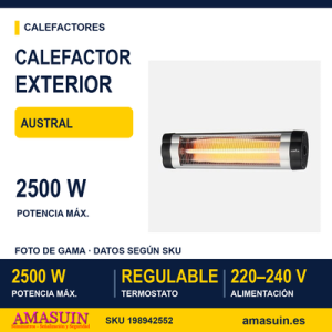 Calefactor Exterior Cuarzo Austral 2500w Neg/cr Pie/pared Termost.reg.20x87x8,5cm