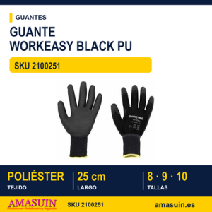 Guante Workeasy Black PU de Poliéster Revestimiento PU Negro.