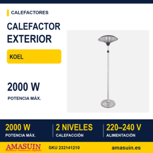 Calefactor Exterior C/pie Koel 2000w Plata 2potencias Antivuelco Ip34 200x60x60 Cm