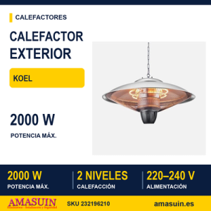 Calefactor Exterior Colgante Koel 2000w Plata 2potencias Ip34 100x60x60 Cm