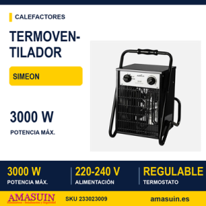Termoventilador Industrial Simeon 3000w Negro 2potencias Ip24 Termost.reg.44x32x30 Cm