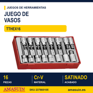 Juego de vasos de 1/2'' TTHEX16 - 16 Piezas