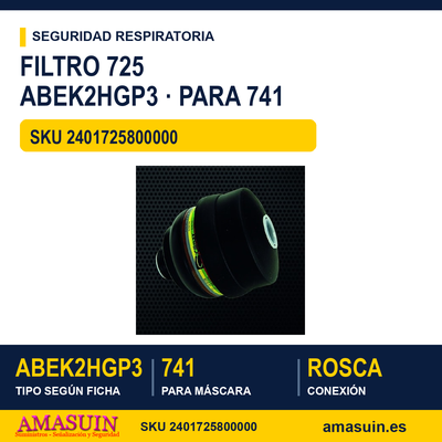 Filtro 725 ABEK2HGP3 para Máscara 741 1 Filtro 725 ABEK2HGP3 para Máscara 741