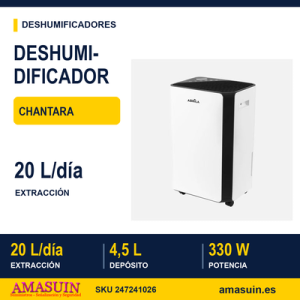 Deshumidificador Chantara 20l/dia 330w Deposito 4,5L Tactil,Temporizador49,5X30,5X23,5cm