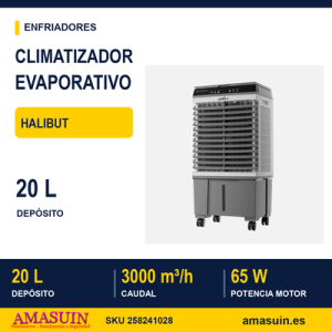 Climatizador Indust.halibut Gris/bl 65w 3vel 20l Oscil.4acum.remoto Humidif.77x38x28cm
