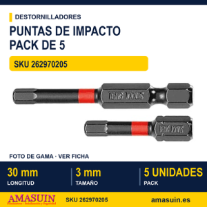 Puntas de Impacto Hexagonales ¼” Ø 3mm - 30mm - Pack 5 puntas
