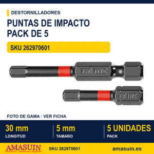 Puntas de Impacto Hexagonales ¼” Ø 5mm - 30mm - Pack 5 puntas