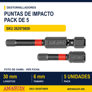 Puntas de Impacto Hexagonales ¼” Ø 6mm - 30mm - Pack 5 puntas