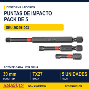 Puntas TX de Impacto ¼” hexagonal TX27 - 30mm - 5 piezas