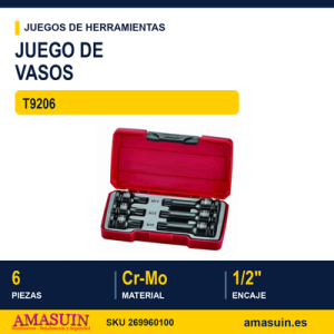 JUEGO DE VASOS DE IMPACTO 1/2" T9206 - 6 piezas