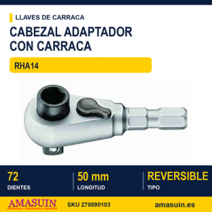 CABEZAL ADAPTADOR CON CARRACA HEX/CUADRADO RHA14