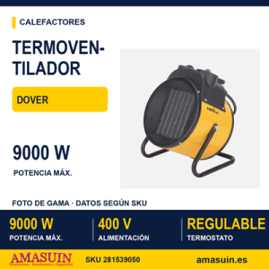Termoventilador Ceramico Indust.dover 9000w Amarillo 3pot 400v Conex.trifasica Termostato Reg.seguridad,asa 43,5x36,5x30 Cm