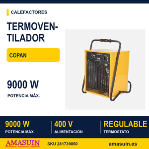Termoventilador Industrial Acero Inoxidable Copan 9000w Amarillo 3pot 400v Trifasico Termostato Reg.seg.asa 51,5x35,5x33cm
