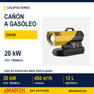 Cañon Calefactor Gasoleo Dixon 20kw Negro/amarillo 12l Caudal 450m3/h Proteccion Seg.control Temperatura 44,5x70x25,5cm