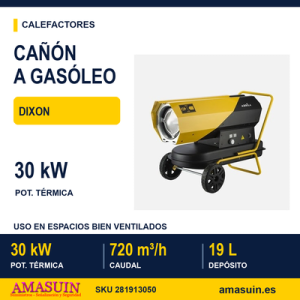 Cañon Calefactor Gasoleo Dixon 30kw Negro/amarillo 19l Caudal 720m3/h Proteccion Seg.control Temperatura 58x96x41cm.