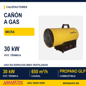 Cañon Calefaccion Gas Propano Glp Micra 30kw Amarillo/negro Caudal650m3/h Proteccion Corte Seg.37x22x45cm