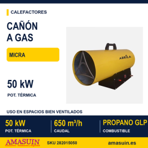 Cañon Calefactor Gas Propano Glp Micra 50kw Amarillo/negro Caudal 650m3/h Proteccion Corte Seg.38,5x22x58,5cm