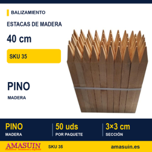 Estacas de Madera 40cm. Paquete 50 Unidades.