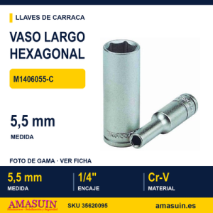 Llave de Vaso Hexagonales de serie larga 1/4” M1406055-C - 5,5MM