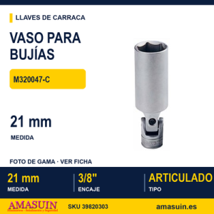 Vaso para bujías articulado 3/8" - 21 mm M320047-C