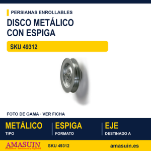 Disco metálico con espiga para eje - DISCO 9312 METALICO 42X14 PARA CINTA 14 MM