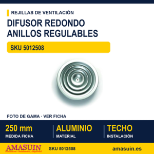 Difusor redondo con anillos regulables - DIFUSOR REDONDO REGULABLE 250 MM X 10"
