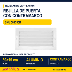 Rejilla de puerta con contramarco - REJILLA DE PUERTA CON CONTRAMARCO 30 X 15 CM BLANCA