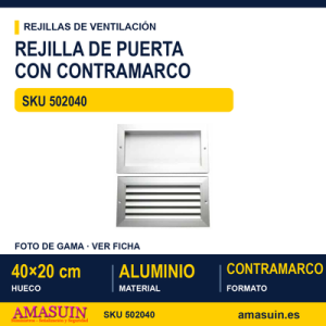 Rejilla de puerta con contramarco - REJILLA DE PUERTA CON CONTRAMARCO 40 X 20 CM
