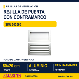 Rejilla de puerta con contramarco - REJILLA DE PUERTA CON CONTRAMARCO 60 X 20 CM