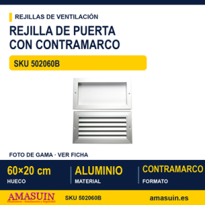 Rejilla de puerta con contramarco - REJILLA DE PUERTA CON CONTRAMARCO 60 X 20 CM BLANCA