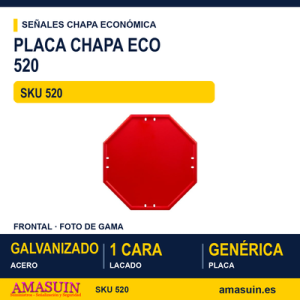 Señal Chapa Económica 520 Placa genérica octogonal Roja