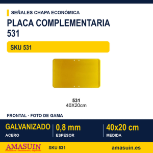 Señal Chapa Económica 531 Placa amarilla 40x20 cm sin vinilo