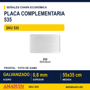 Señal Chapa Económica 535 Placa blanca 55x35 cm sin vinilo