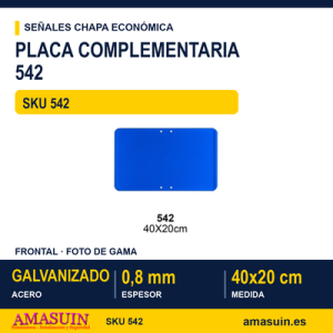 Señal Chapa Económica 542 Placa azul 40x20 cm sin vinilo