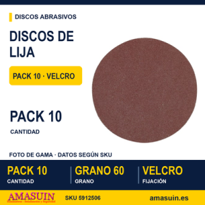 PACK 10 DISCOS DE LIJA VELCRO K60 - Ø250 mm Grano 60 velcro