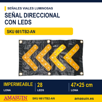 Señal Direccional 661/TB2-AN Lona Negra Leds Amarillos 47x25cm. 1 Señal Direccional 661/TB2-AN Lona Negra Leds Amarillos 47x25cm.