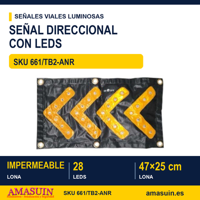 Señal Direccional 661/TB2-ANR Lona Negra Leds Rojos 47x25cm. 1 Señal Direccional 661/TB2-ANR Lona Negra Leds Rojos 47x25cm.