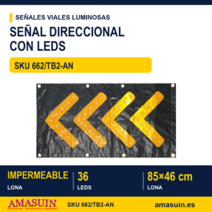 Señal Direccional 662/TB2-AN Lona Negra Leds Amarillos 85x46cm.