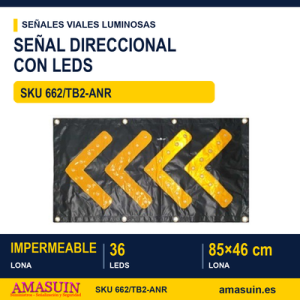 Señal Direccional 662/TB2-ANR Lona Negra Leds Rojos 85x46cm.