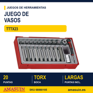 JUEGO DE VASOS Y LLAVES 1/2" TTTX23- 20 puntas