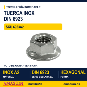 Tuerca con valona estriada DIN 6923 Inoxidable A2