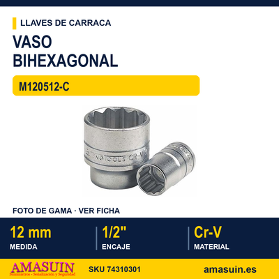 Llave de Vaso Bihexagonal ½” M120512-C - 12MM 1 Llave de Vaso Bihexagonal ½” M120512-C - 12MM