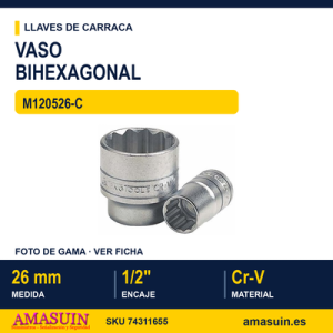 Llave de Vaso Bihexagonal ½” M120526-C - 26MM