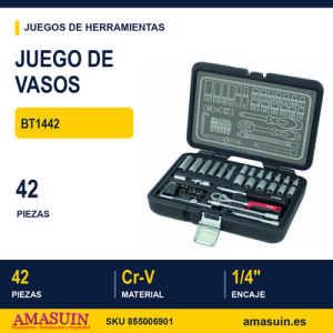 KIT DE HERRAMIENTAS LLAVES DE VASO 1/4" BT1442 - 42 PIEZAS BT1442