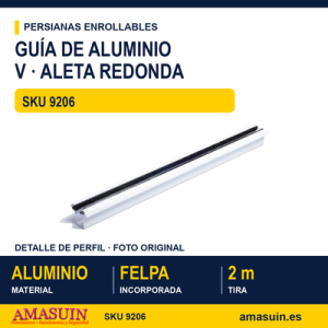 GUIA V-25 ALETA REDONDA LACADA BLANCA CON FELPA TIRA 2 MT